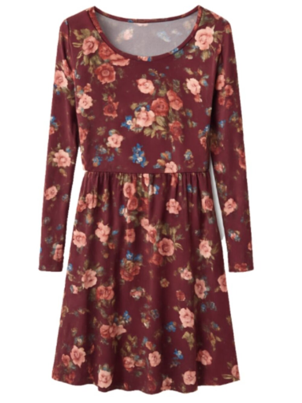 Bluetime Medium Red Floral Swing Dress Pullover Cotton Blend Stretch Waist BOHO